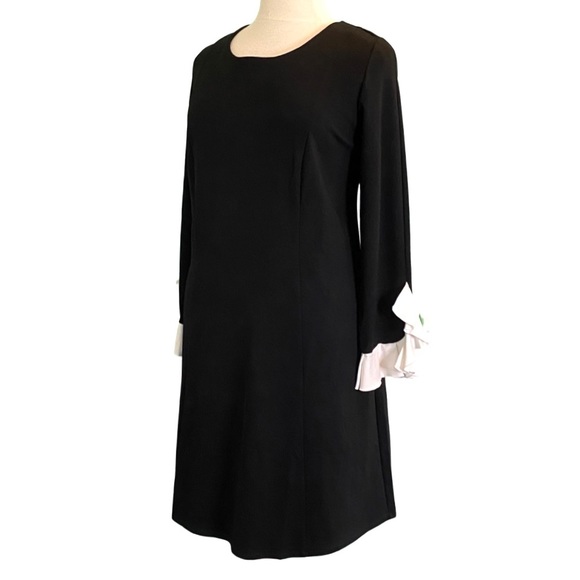 Eloquii Long Sleeve Ivory Ruffle Cuff Round Neck Black Knit Sheath Dress Size 22 - Picture 2 of 8